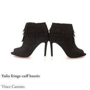 Vince Camuto Peep Toe Suede Fringe Booties